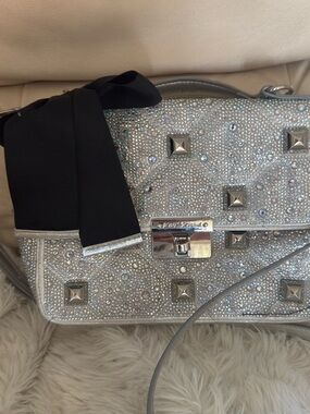 Betsey Johnson Silver Glitter Shoulder Bag with Metallic Interior